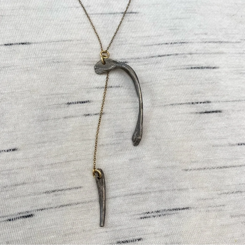 NWOT Asymmetrical Wishbone Lariat Gold Plated & Pewter Artisan Necklace